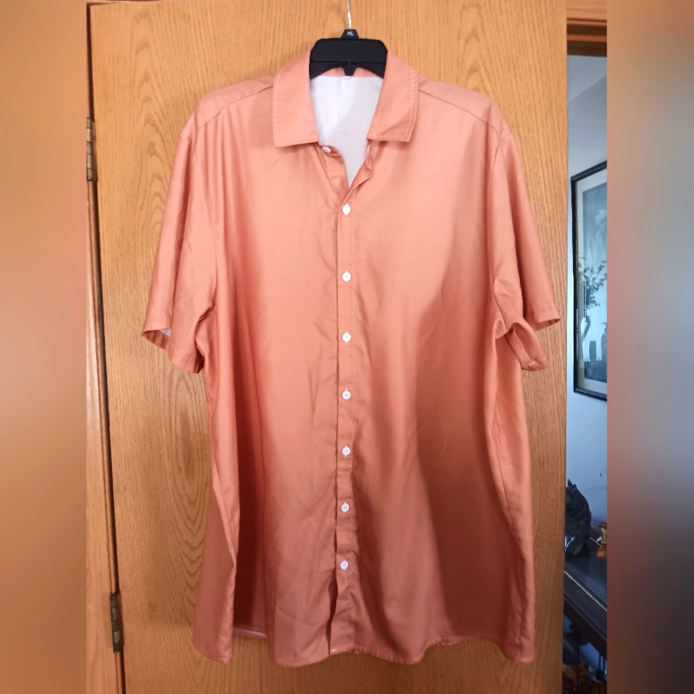 Men's size 2XL,  orange polyester button front shirt